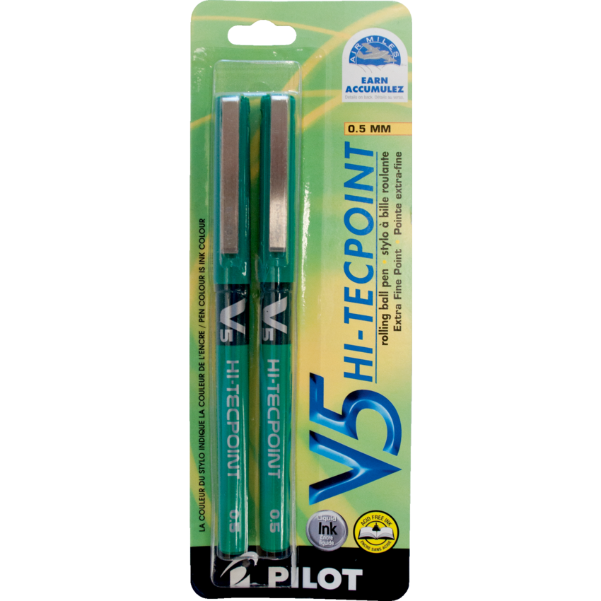 Pilot® Hi-Tecpoint V5 Roller Pen 0.5 mm Green 2/pkg