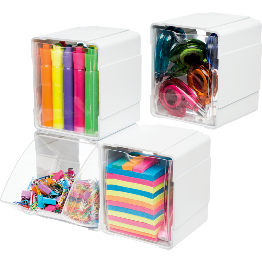 Deflecto® Interlocking Tilt Bin™ Clear/White 4/pkg