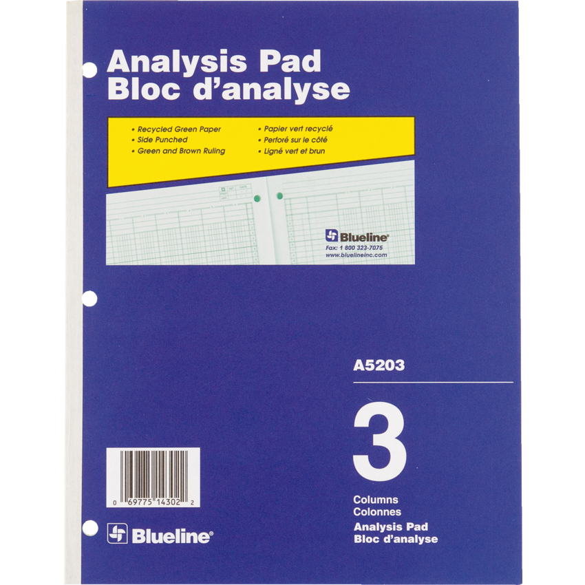 Blueline® A5200 Analysis Pad 10-7/8x8-1/2" 3 Column