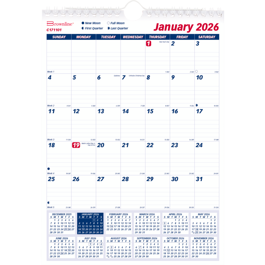 Brownline® Wall Calendar Monthly 8x11" English