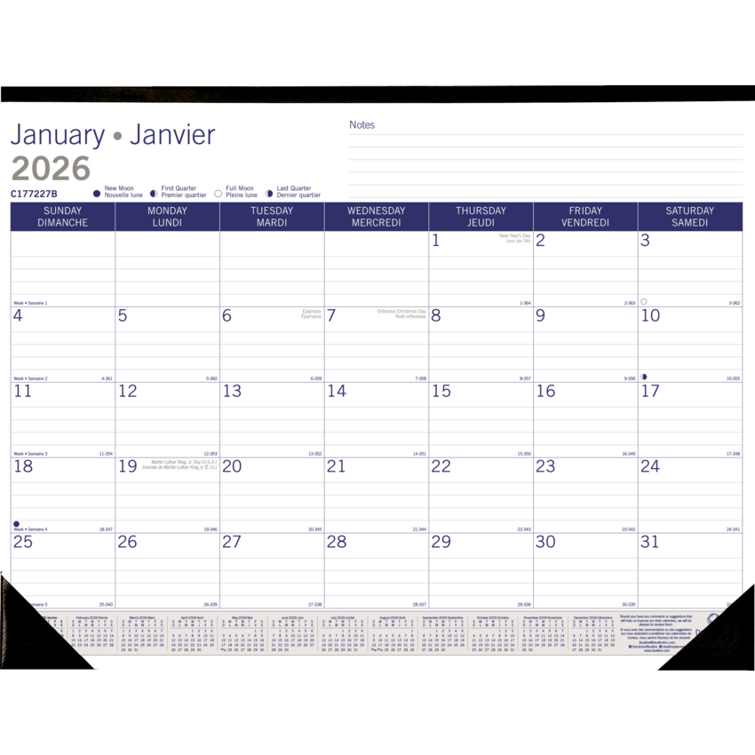 Blueline® DuraGlobe™ Monthly Desk Pad 22" x 17" Bilingual