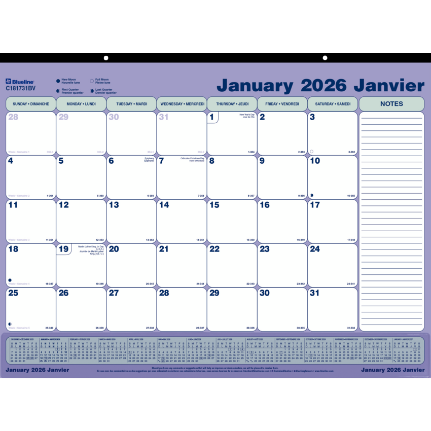 Blueline® Monthly Desk Pad 21-1/4" x 16" Bilingual