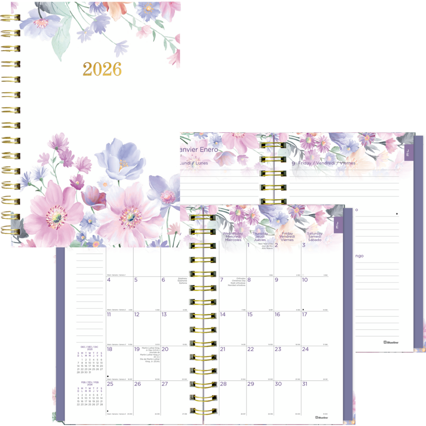Blueline® CoilPro™ Passion Weekly/Monthly Planner 8" x 5" Trilingual Floral Design