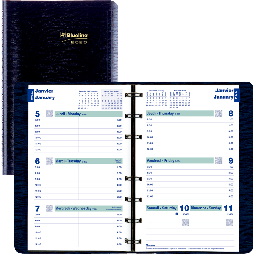 Blueline® Essential Weekly Diary Soft Cover Twin Wire 8x5" Bilingual Blue