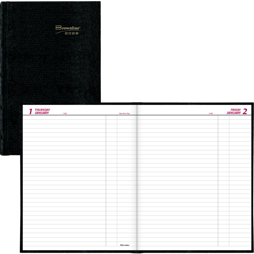 Brownline® Traditional Daily Hard Cover Bound Journal 10" x 7-7/8" Black English