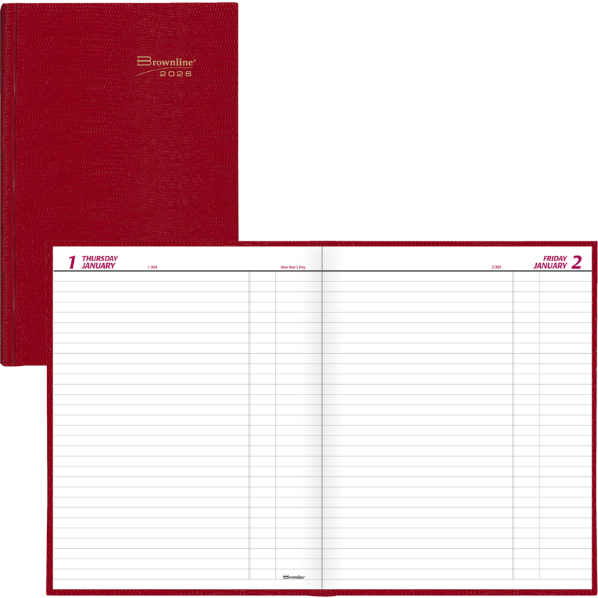 Brownline® Traditional Daily Hard Cover Bound Journal 10" x 7-7/8" Red English