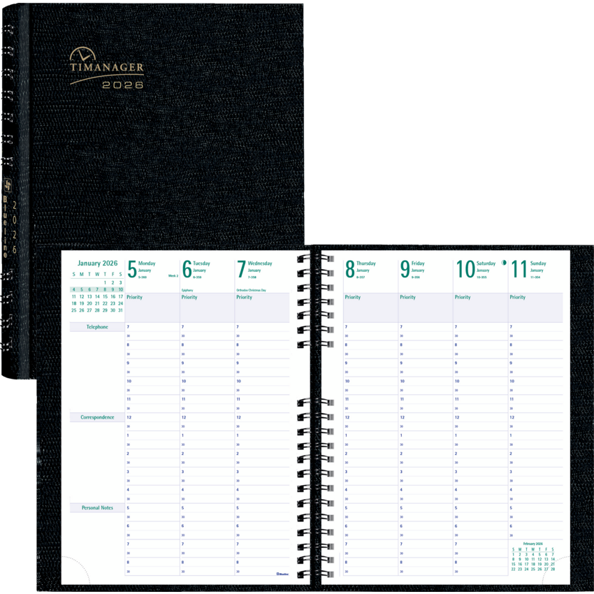 Blueline® Timanager® CoilPro™ Weekly Business Diary 11" x 8-1/2" English