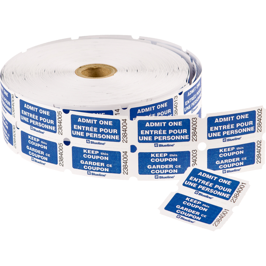 Blueline® Admission Tickets Admit One Double Blue Bilingual 2,000/roll