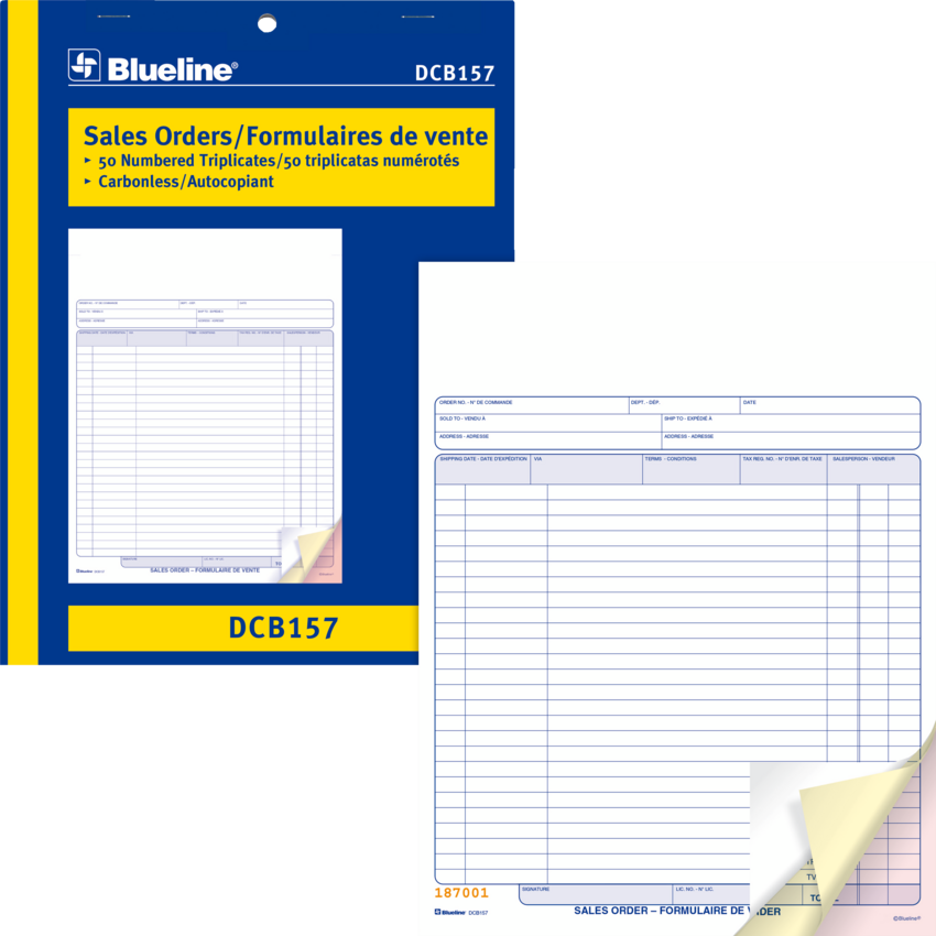 Blueline® Carbonless Sales Orders 3-part 8-1/2x11" Bilingual