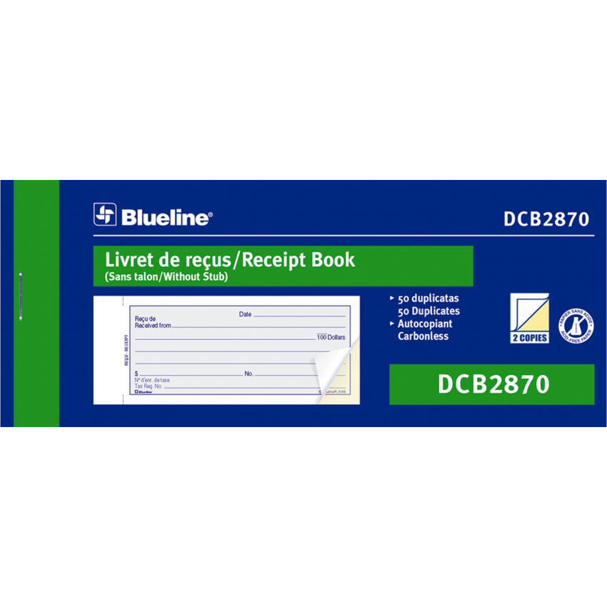 Blueline® 2-Part Receipt Book Carbonless Bilingual 50 sets Bilingual
