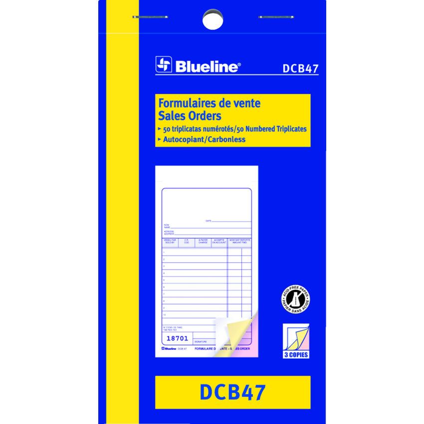 Blueline® Carbonless Sales Book 3-part 3-1/2x6-1/2" Bilingual