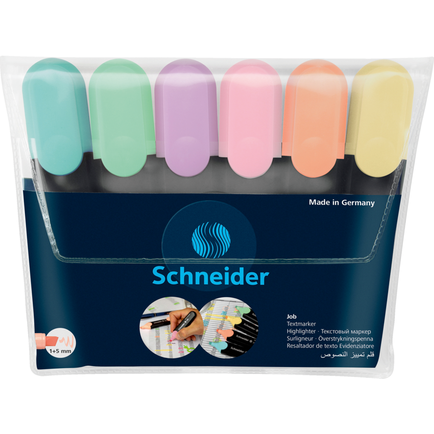 Schneider Job Pastel Highlighters Chisel Tip Assorted Colours 6/pkg