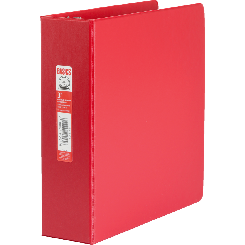 Basics® Round Ring Binder 3" Red