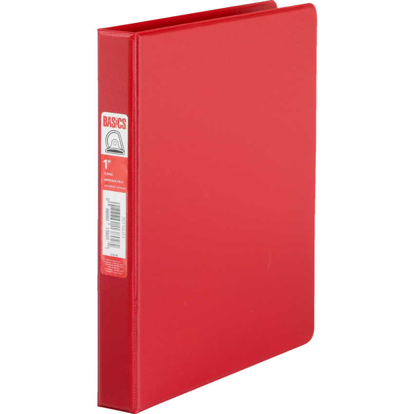 Basics® D-Ring Binder 1" Red