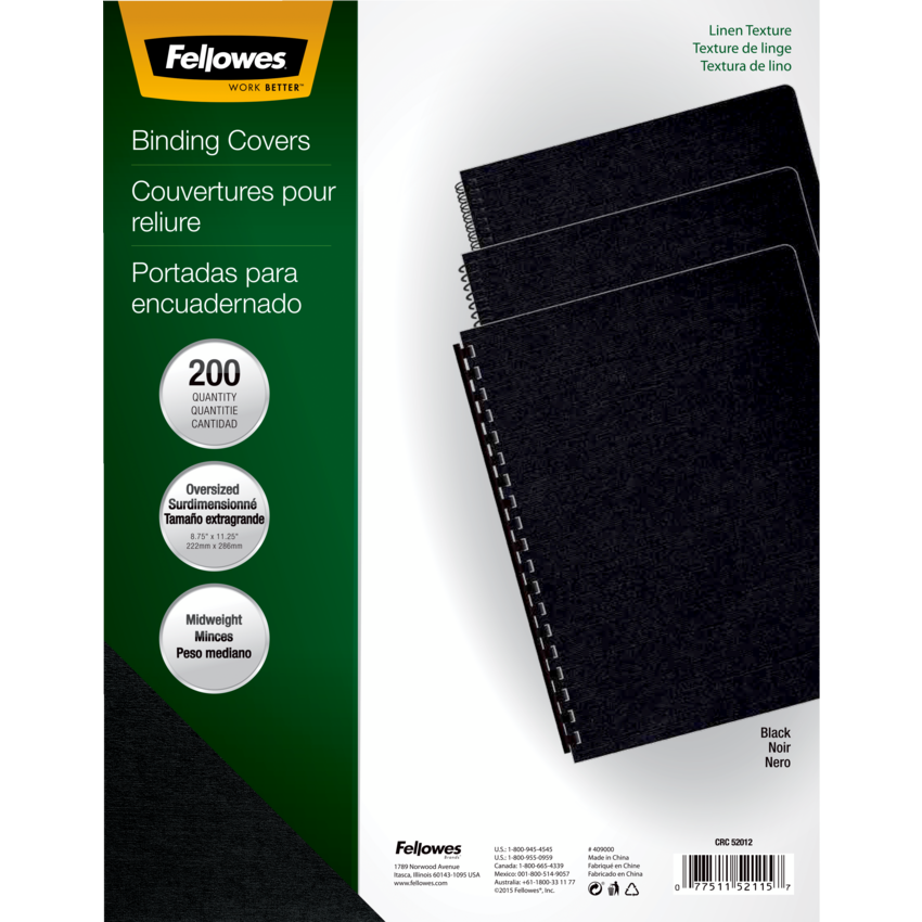 Fellowes® Expressions™ Linen Presentation Covers 11-1/4” x 8-3/4” Black 200/pkg