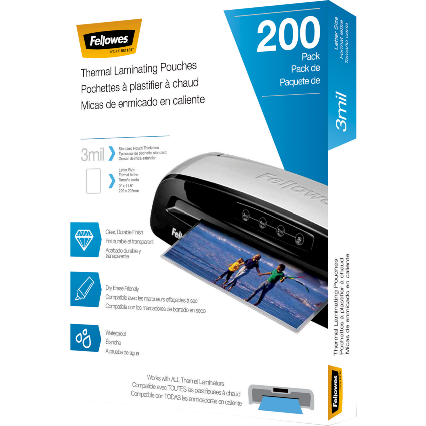 Fellowes® Thermal Laminating Pouches Letter 3 mil 200/pkg