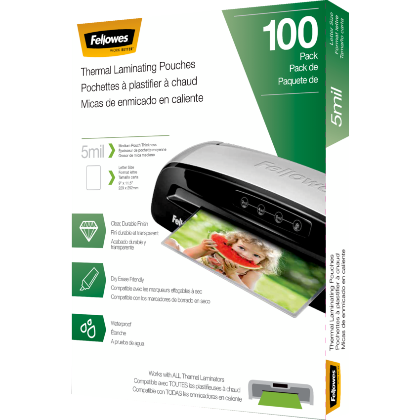Fellowes® Thermal Laminating Pouches Letter 5 mil 100/pkg