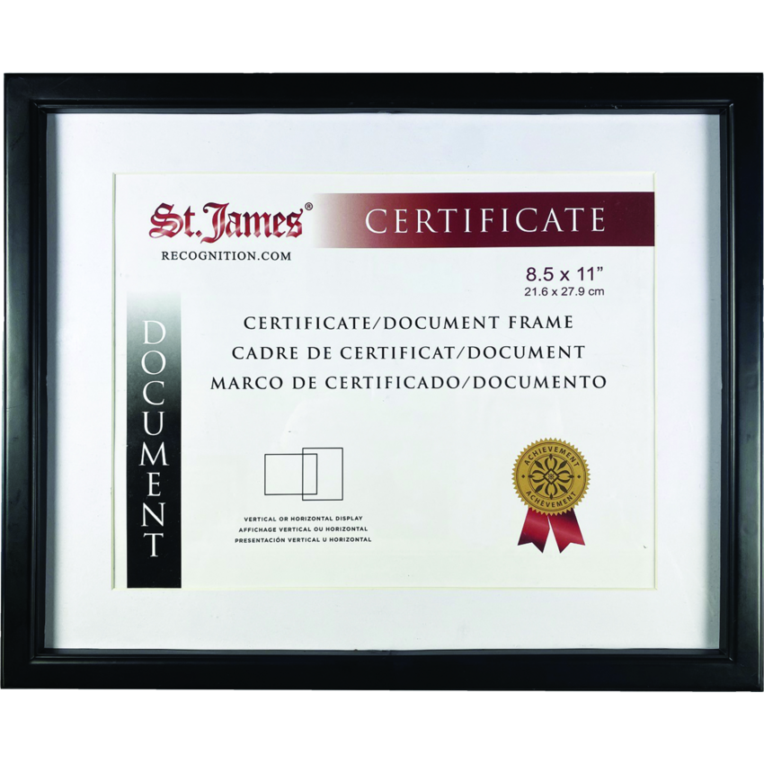 St. James® Certificate/Document Frame with One-Piece Molding 14-9/10" x 12-1/10" x 1/2" Black