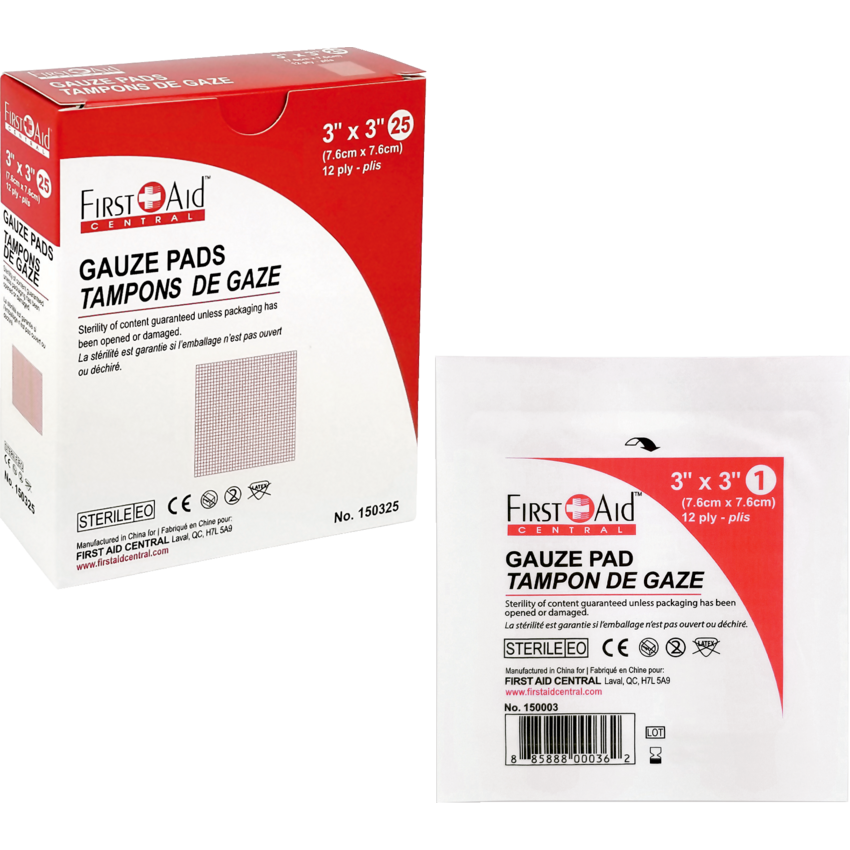 First Aid Central® Gauze Pads 3" x 3" 25/pkg