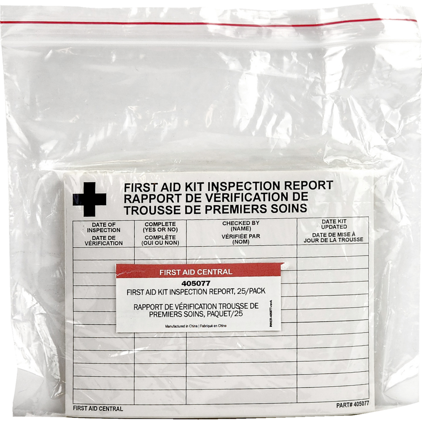 First Aid Central® First Aid Kit Inspection Report Cards Bilingual 5-1/2" x 4-1/4" 25/pkg