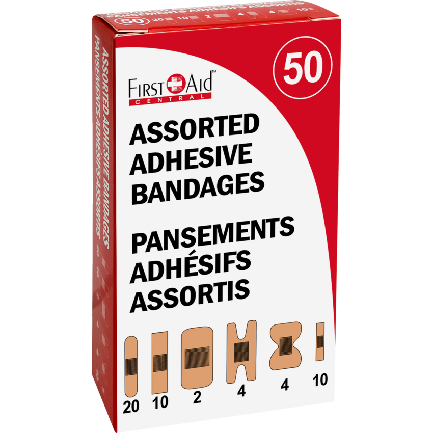 First Aid Central® Assorted Adhesive Bandages 50/box