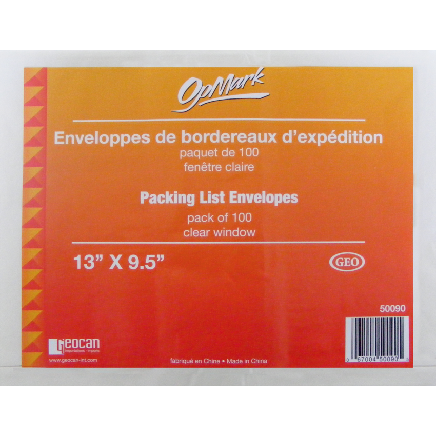 GEO Packing List Envelopes 9-1/2x13" 100/pkg