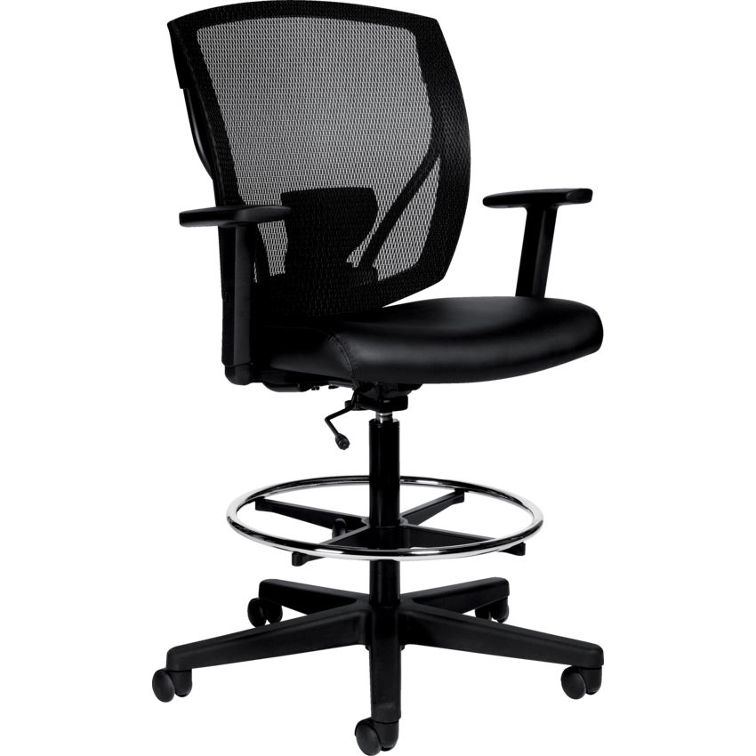 Offices to Go Ibex Drafting Task Stool Mesh Back and Upholstered Seat Luxhide Black