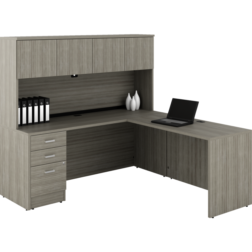 Offices To Go® Newland™ L-Shaped Suite 72"W x 72"D x 65-3/5"H Noce Grigio finish