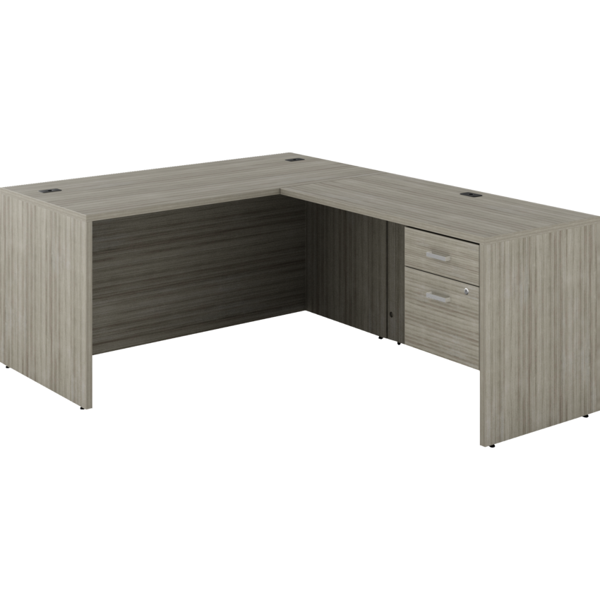 Offices to Go® Newland™ L-Shaped Desk with Hanging Pedestal 60"W x 78"D x 29-3/5"H Noce Grigio