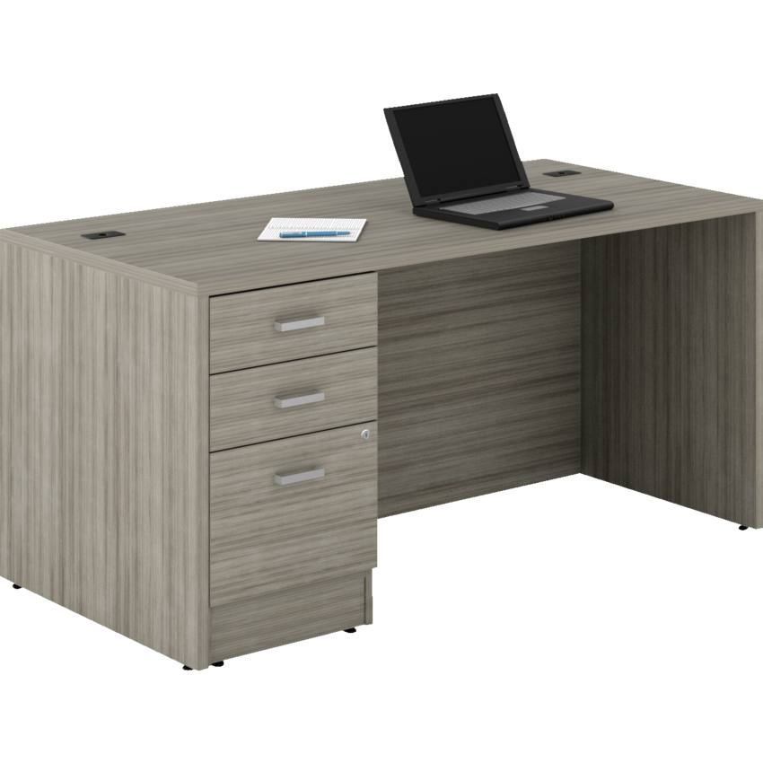 Offices to Go® Newland™ Single Pedestal Desk Box/Box/File 60"W x 29-7/10"D x 29-3/5"H Noce Grigio finish