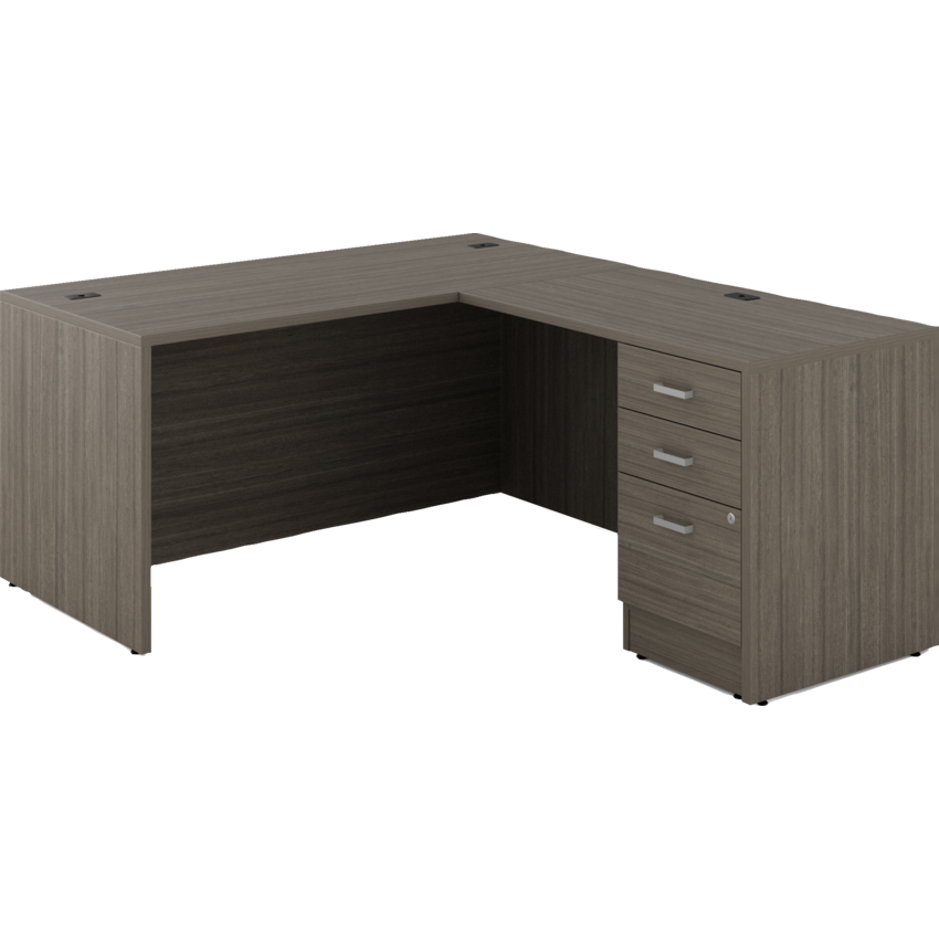 Offices to Go® Newland™ L-Configuration Suite with Box/Box/File Pedestal Single 60"W x 71-7/10"D x 29-3/5"H Absolute Acajou finish