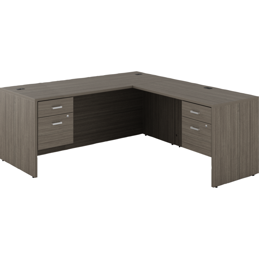 Offices to Go® Newland™ L-Configuration Suite with Hanging Box/File Pedestal Double 72"W x 77-7/10"D x 29-3/5"H Absolute Acajou finish