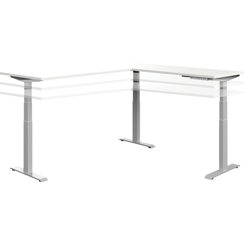 Offices to Go® Newland™ L-Shaped 3-Stage Electric Height Adjustable Table 70"W x 70"D x 22-3/5"-48-1/5"H Designer White Finish/Tungsten base