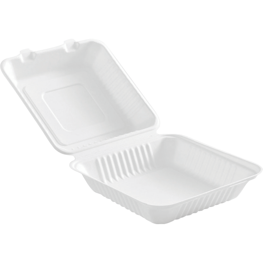 Globe™ Compostable Hinged Containers 6"W x 6"D x 3"H White 50/pkg