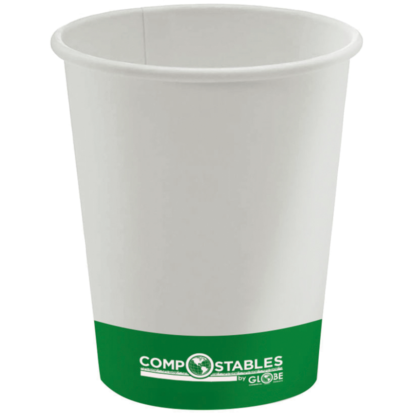 Globe™ Single Wall Hot/Cold Compostable Paper Cups 16 oz White 50/pkg