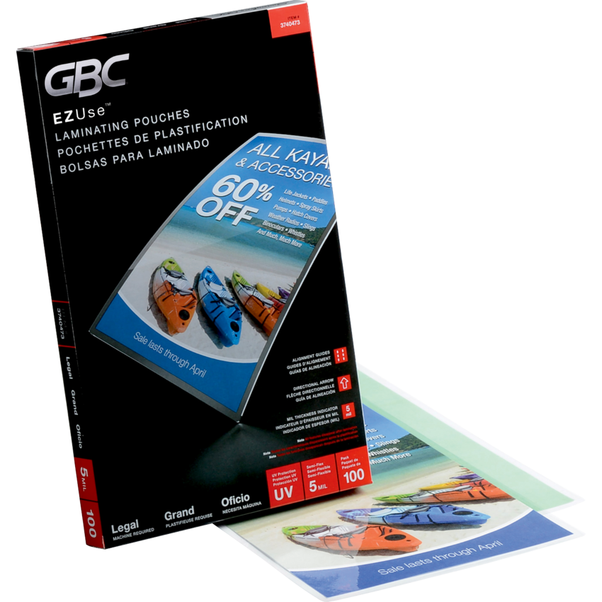 GBC® EZUse™ Thermal Laminating Pouches Legal 5 mil 100/pkg