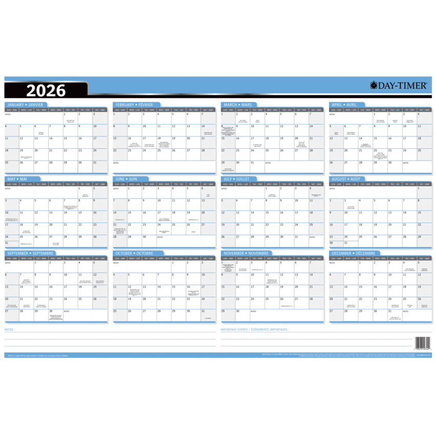 Day-Timer® Reversible Flexible Vertical/Horizontal Planner 24" x 36" Bilingual