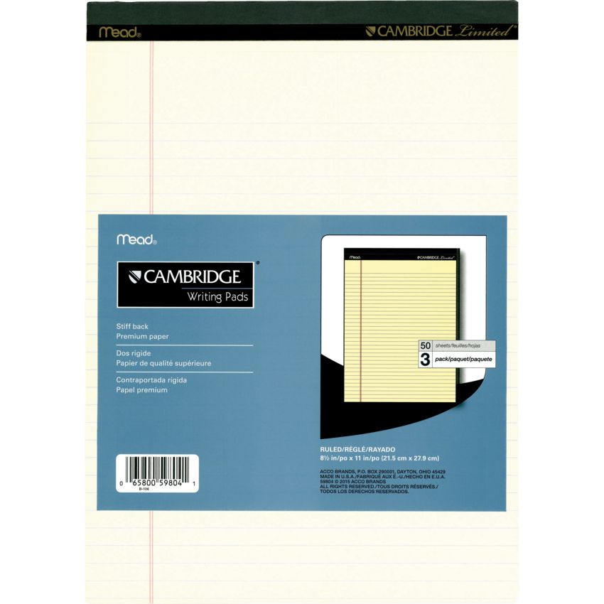 Mead® Cambridge® Coloured Writing Pads 8-1/2" x 11" 50 sheets per pad Ivory 3 pads/pkg