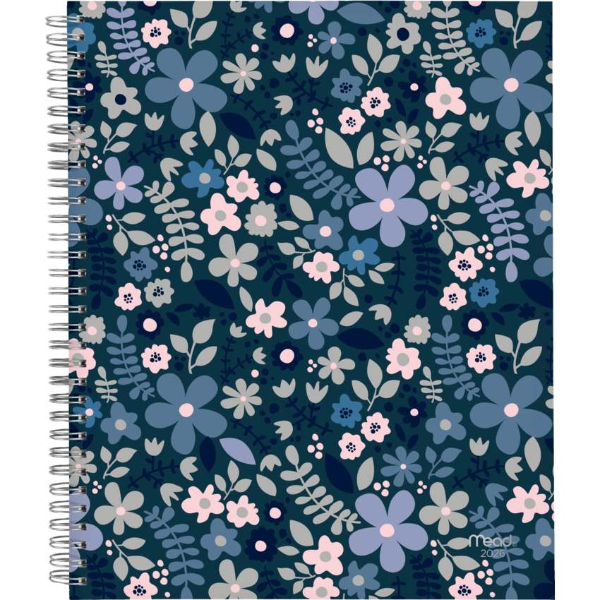 Mead® Caprice™ Floral Collection Weekly/Monthly Planner 11" x 9" Bilingual Blue