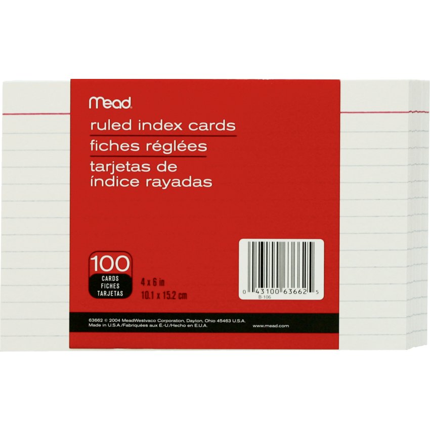 Mead® Ruled Index Cards 4x6" 100/pkg