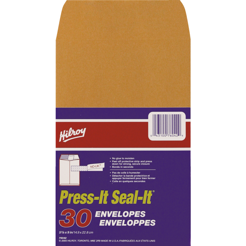 Hilroy Press it-Seal it® Kraft Envelopes 5-7/8" x 9" 30/pkg