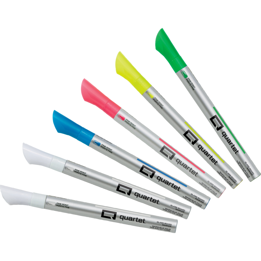Quartet® Glass Board Neon Markers Fine Tip Assorted Colours 6/pkg