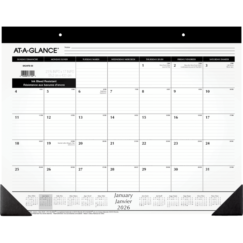 AT-A-GLANCE® Monthly Desk Pad 22" x 17" Bilingual