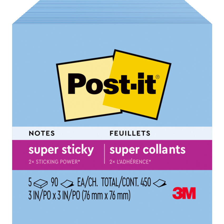 Post-it® Notes Cubes 3" x 3" 90 Sheets Washed Denim 5 pads/pkg
