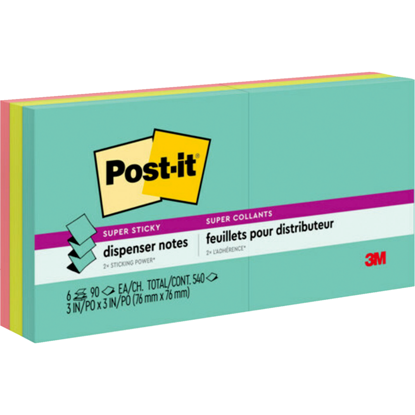 Post-it® Super Sticky Pop-up Notes 3" x 3" 90 sheets per pad Assorted Supernova Colours 6 pads/pkg