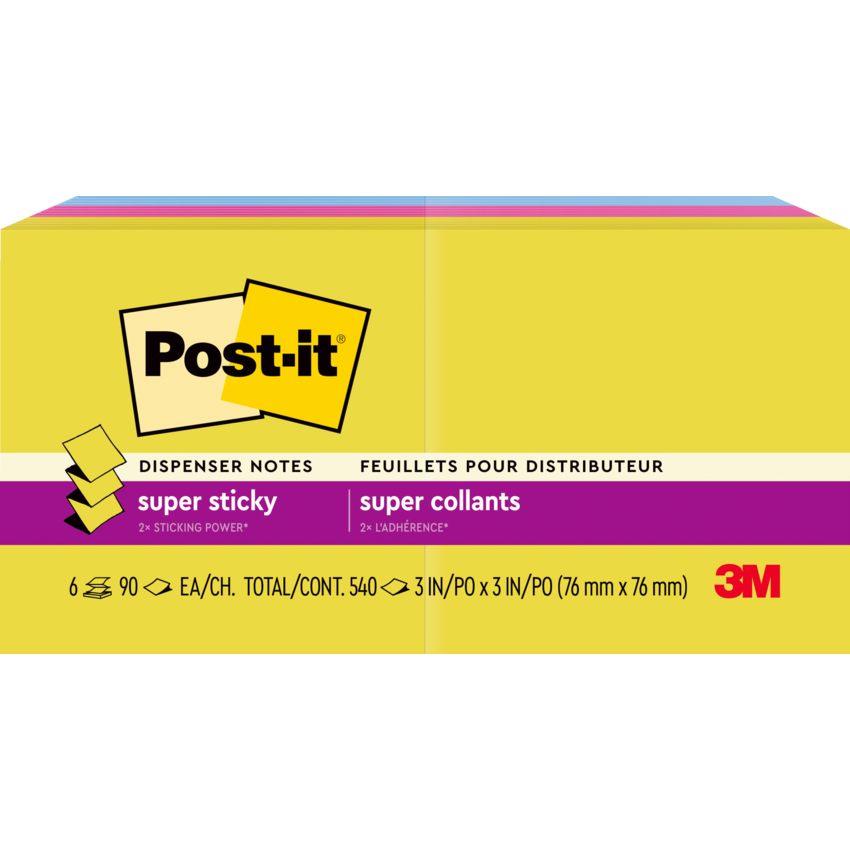 Post-it® Super Sticky Notes 3" x 3" 90 sheets per pad Assorted Summer Joy Collection 6 pads/pkg