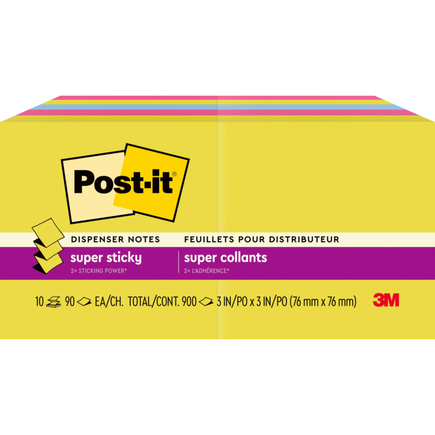 Post-it® Super Sticky Notes 3" x 3" 90 sheets per pad Assorted Summer Joy Collection 10 pads/pkg