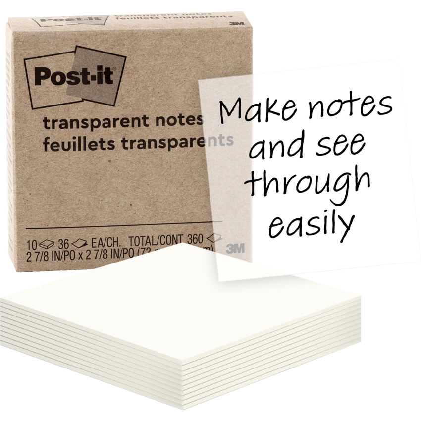 Post-it® Transparent Notes 3 x 3" 36 shts/pad Clear 10 pads/pkg