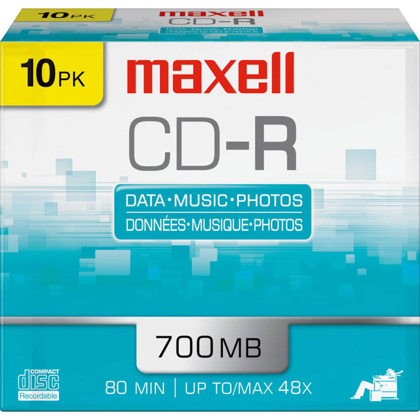 Maxell CD-R 48X 80 min 700 MB w/Slim-line Jewel Case 10/pkg