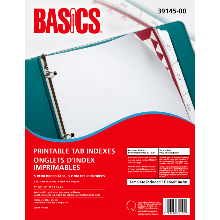Basics® Printable Tab Indexes Laser 5-Tabs 5 sets/pkg